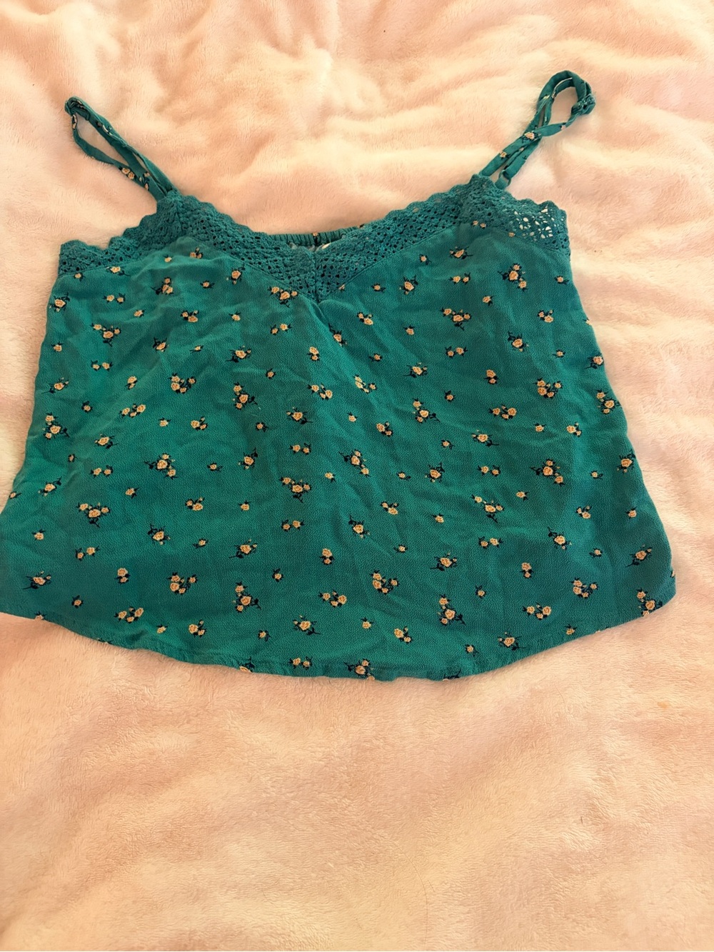 American Eagle Outfitters Teal Floral Lace-Trim blouse